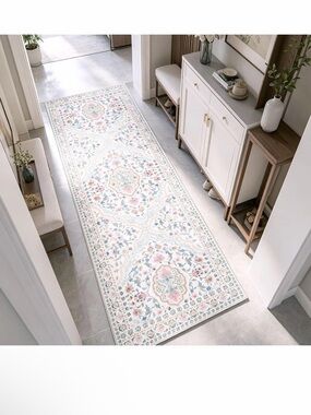 LIVEBOX Beige Runner Rug for Hallway 2.5x8, Washable Non Slip Runner Rug